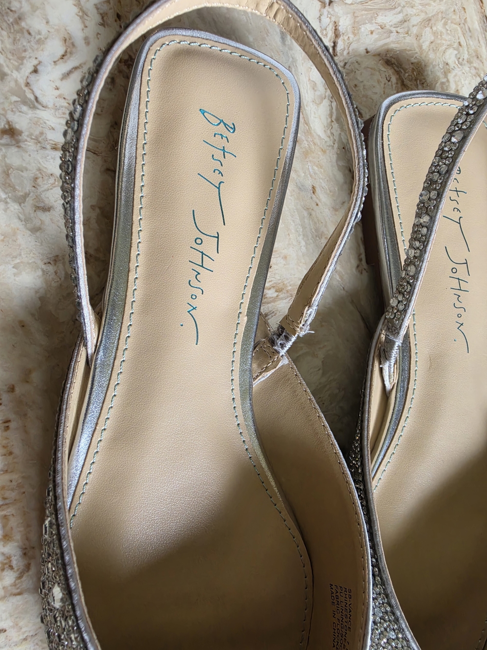 Betsey Johnson Vance Silver Crystal-Embellished Pointed Slingback Flats - Picture 2 of 4